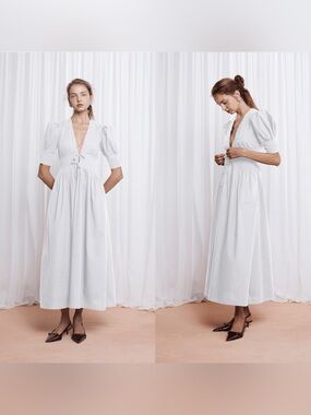 NEW! Lovaan- Boehm Short-Sleeve Cotton Midi Dress White Size AU 6 US 2 Summer